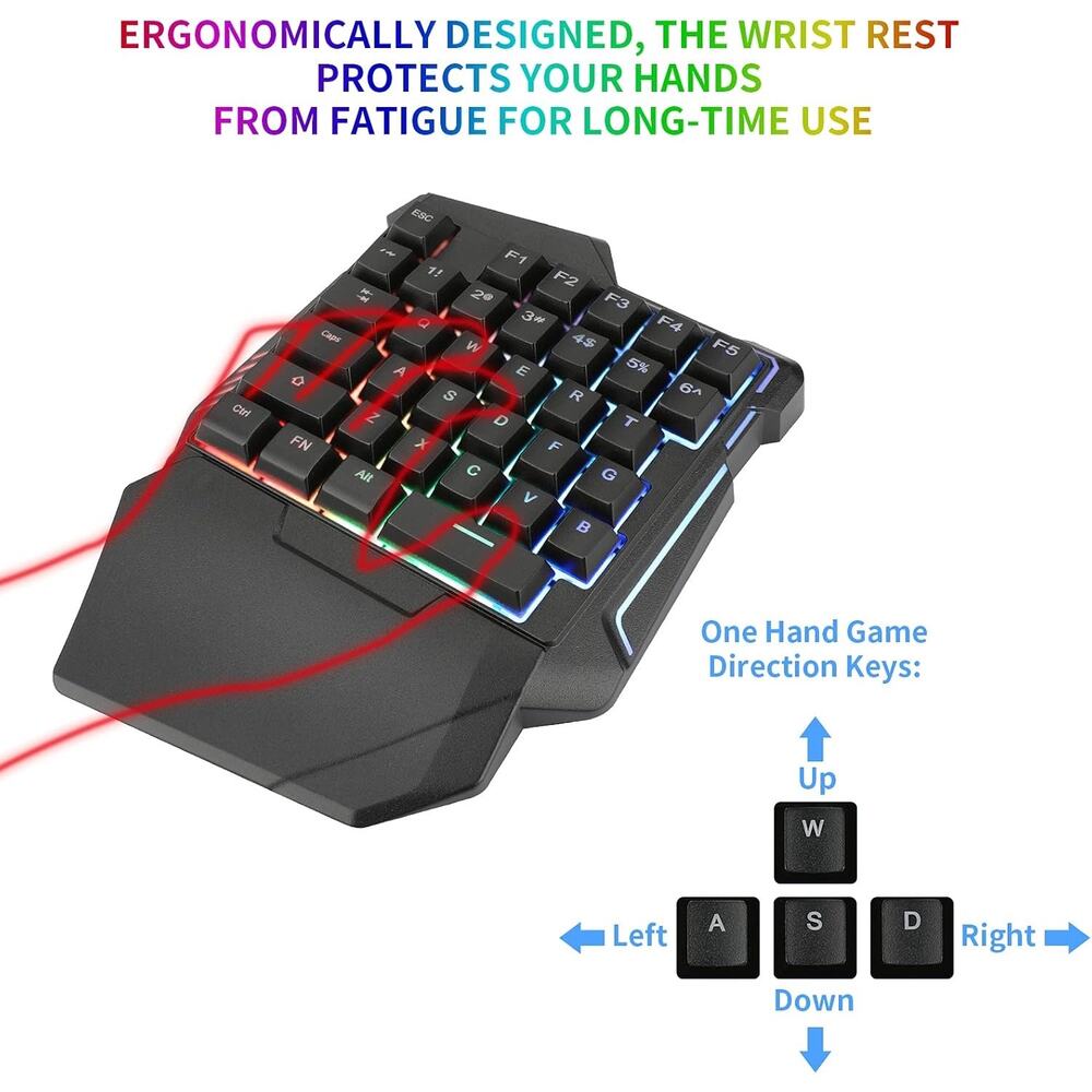 Half Hand Gaming Keyboard And Mouse Combo Laelr 35 Keys PUBG Wired Mechanical RG - Picture 8 of 17